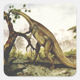 Vintage-Dinosaurier, Plateosaurus, der auf Bäumen Quadratischer Aufkleber