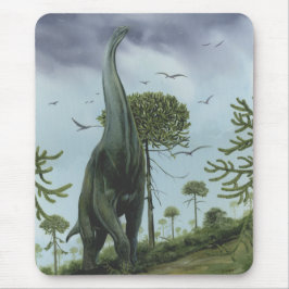 Vintage Dinosaurier, Sauroposeidon mit Vögeln flie Mousepad