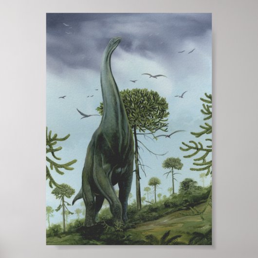 Vintage Dinosaurier, Sauroposeidon mit Vögeln flie Poster (Vorne)