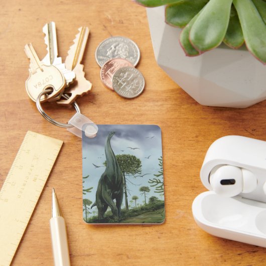 Vintage Dinosaurier, Sauroposeidon mit Vögeln flie Schlüsselanhänger (Schreibtisch)