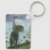 Vintage Dinosaurier, Sauroposeidon mit Vögeln flie Schlüsselanhänger (Rückseite)