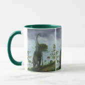 Vintage Dinosaurier, Sauroposeidon mit Vögeln flie Tasse (Links)