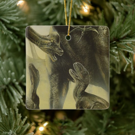 Vintage Dinosaurier, Torvosaurus und Brachiosaurus Keramikornament (Baum)