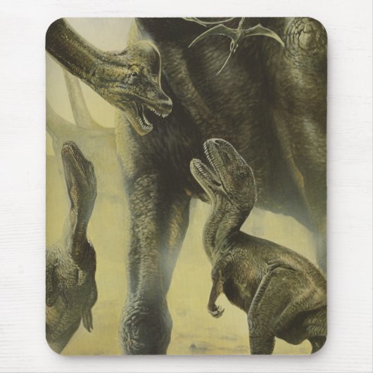 Vintage Dinosaurier, Torvosaurus und Brachiosaurus Mousepad (Vorne)