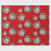 Vintage Disco Ball Holdiay Christmas Red Gift Geschenkpapier (Flach)