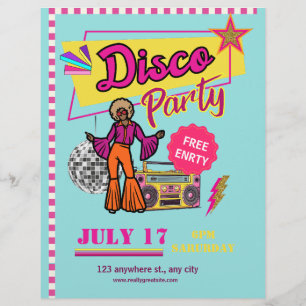 Vintage-Disco-Party-Flyer 80er Retro-Birthday-Part Flyer