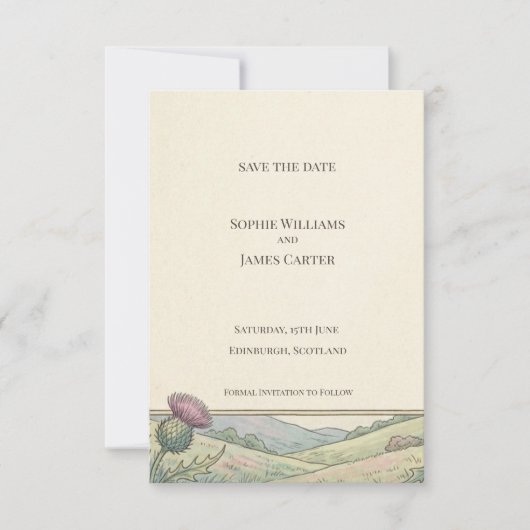Vintage Distel Landschaft Save the Date Karte (Vorderseite)