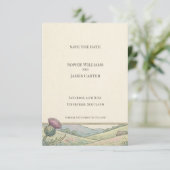 Vintage Distel Landschaft Save the Date Karte (Stehend Vorderseite)