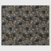 Vintage Distressed Black Flowers Beige Background Geschenkpapier (Flach)