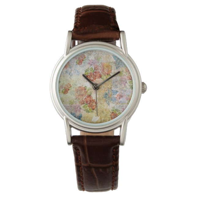 Vintage Distressed Flower Pattern Armbanduhr (Vorderseite)