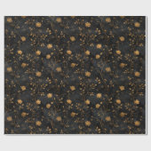 Vintage Distressed Gold Flowers Black Background Geschenkpapier (Flach)
