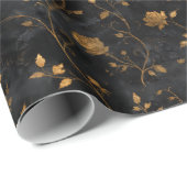 Vintage Distressed Gold Flowers Black Background Geschenkpapier (Rolleneckpunkt)