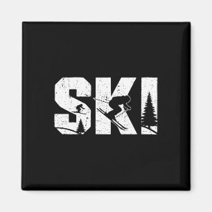 Vintage-Distressed-Männer-Frauen-Schnee-Skifahren- Magnet