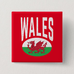 Vintage Distressed Wales Cymraeg Cymru Stolz Walis Button