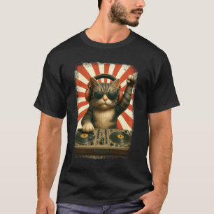 Vintage DJ Katze Disco Sound Tech Kopfhörer Elektr T-Shirt