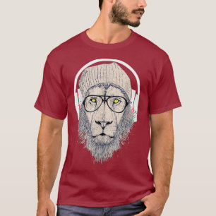 Vintage Dj Löwe mit Kopfhörern und Glas Lustig T-Shirt