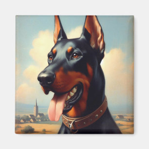 Vintage-Dobermann-Gemälde Magnet