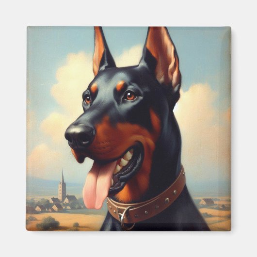 Vintage-Dobermann-Gemälde Magnet (Vorne)