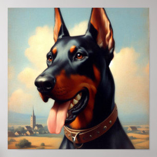 Vintage-Dobermann-Gemälde Poster