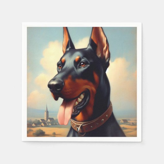 Vintage-Dobermann-Gemälde Serviette (Vorderseite)