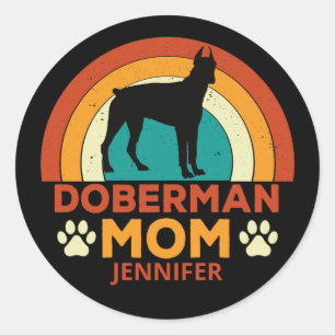 Vintage Dobermann Hundemutter Sonnenuntergang Pers Runder Aufkleber