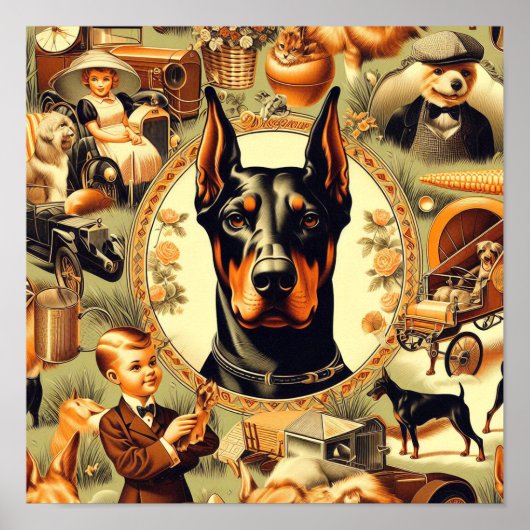Vintage-Dobermann-Illustration Poster (Vorne)