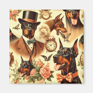 Vintage-Dobermann nahtlose Illustration Magnet
