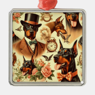 Vintage-Dobermann nahtlose Illustration Ornament Aus Metall