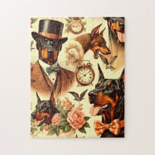 Vintage-Dobermann nahtlose Illustration Puzzle