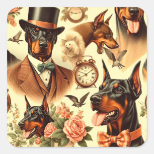 Vintage-Dobermann nahtlose Illustration Quadratischer Aufkleber