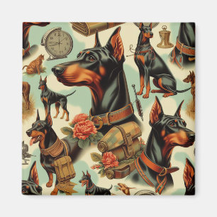 Vintage-Dobermann-Nahtlose Malerei Magnet