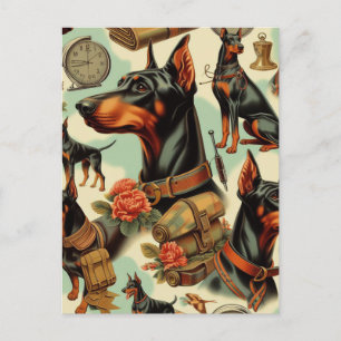 Vintage-Dobermann-Nahtlose Malerei Postkarte