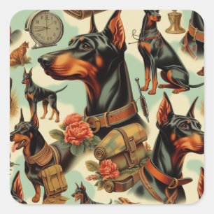 Vintage-Dobermann-nahtlose Malerei Quadratischer Aufkleber
