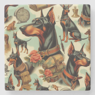 Vintage-Dobermann-Nahtlose Malerei Steinuntersetzer