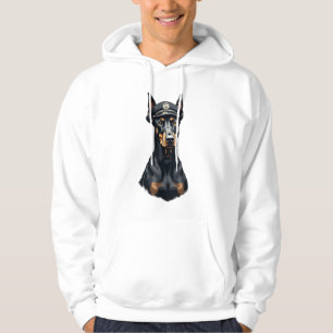 Vintage Dobermann Polizeihund-Porträt Schwarz-Weiß Hoodie