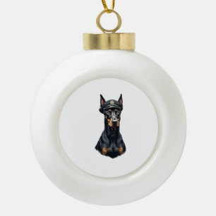 Vintage Dobermann Polizeihund Porträt Schwarz-Weiß Keramik Kugel-Ornament