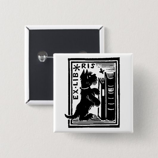 Vintage Dog Book Library Button (Vorne & Hinten)