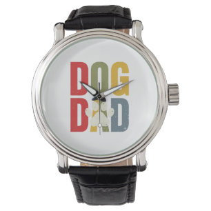Vintage Dog Dad Pfotenabdruck Retro-Typografie-Shi Armbanduhr