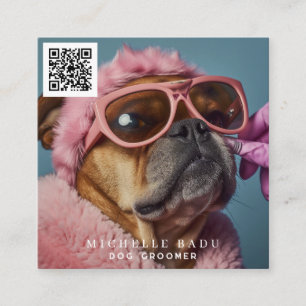 Vintage Dog Groomer QR Code Social Media Quadratische Visitenkarte