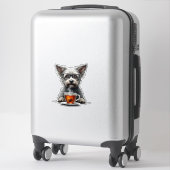 Vintage Dog Holding Tea with Glasses Retro Pet Ill Aufkleber (Koffer)