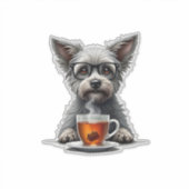 Vintage Dog Holding Tea with Glasses Retro Pet Ill Aufkleber (Vorderseite)