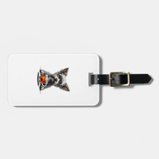 Vintage Dog Holding Tea with Glasses Retro Pet Ill Gepäckanhänger (Vorderseite horizontal)