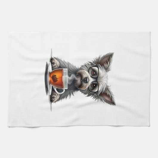 Vintage Dog Holding Tea with Glasses Retro Pet Ill Geschirrtuch (Horizontal)