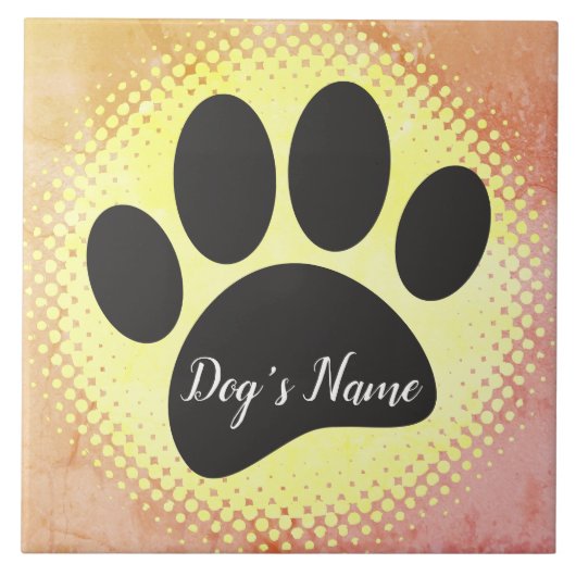 Vintage Dog-Paw-Druck mit Individuelle Name Fliese (Vorderseite)