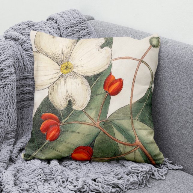 Vintage Dogwood Tree Blume Illustration Kissen (Our Modern Vintage Dogwood Tree Flower Illustration Throw Pillow Adds a Splash of Color to Any Room!)