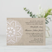 Vintage Doily-u. Leinwand-Hochzeits-Einladung Einladung (Stehend Vorderseite)