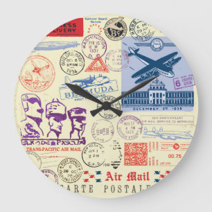 Vintage-Dokumentenstempel-Dekorset Große Wanduhr