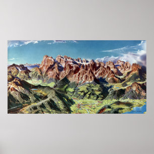 Vintage Dolomit-Italien-Entlastungs-Karte Poster