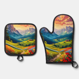 Vintage Dolomiten Italien Poster Art Ofenhandschuh & Topflappen-Set