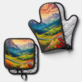 Vintage Dolomiten Italien Poster Art Ofenhandschuh & Topflappen-Set (Vorderseite/Rückseite)